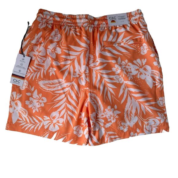 C&C California Men’s Swim Shorts Large Orange Tropical Print 7” Inseam NWT - Picture 2 of 12